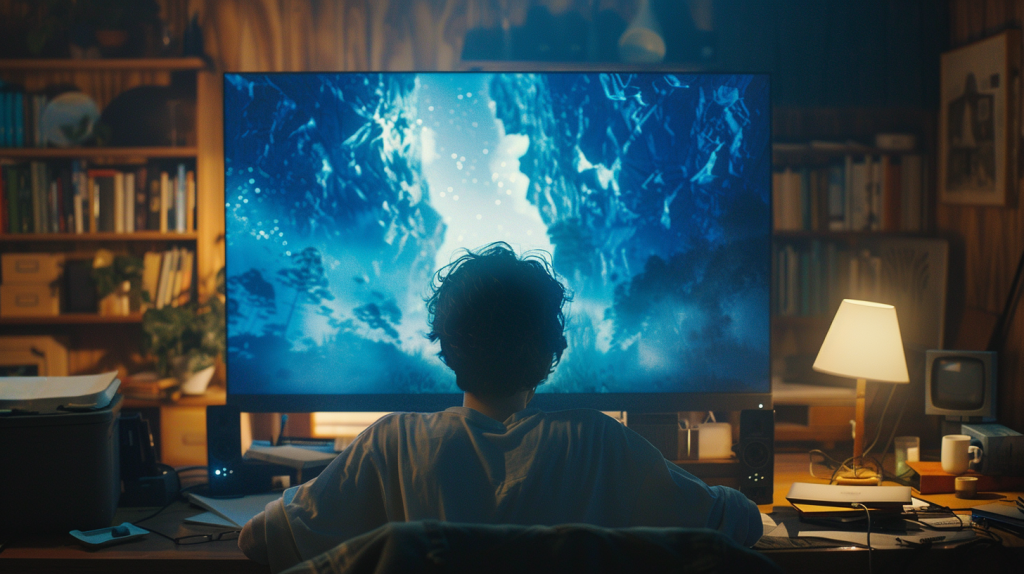 Творец, който използва midjourney ai на своя компютър, за да създаде невероятно изкуство.